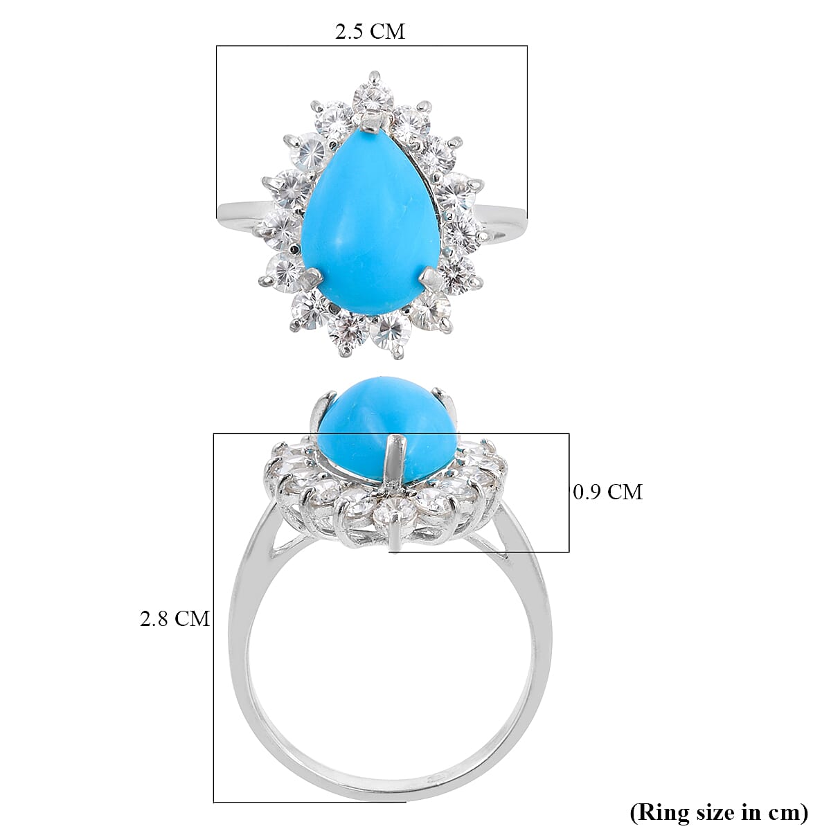 5.11 Carat Arizona Sleeping Beauty Turquoise and Cambodian Zircon Halo Ring in Sterling Silver Wt. 4.5 Gms 6512386 5