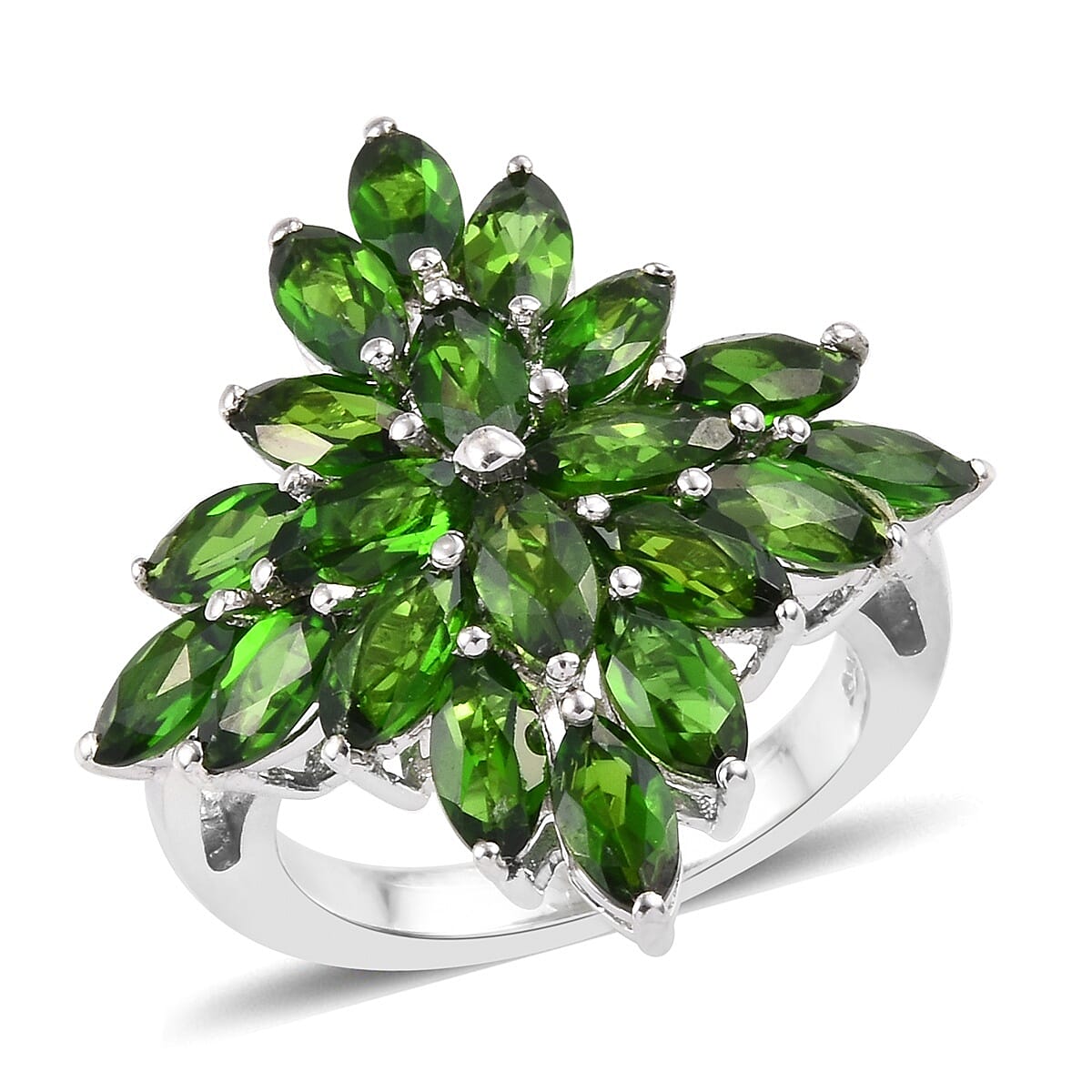 5.50 Ct  Diopside Cluster Floral Ring in Platinum Plated Sterling Silver 5 Grams 3431634 0