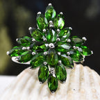 Chrome Diopside (Mrq) Cluster Ring in Platinum Overlay Sterling Silver 5.500 Ct.