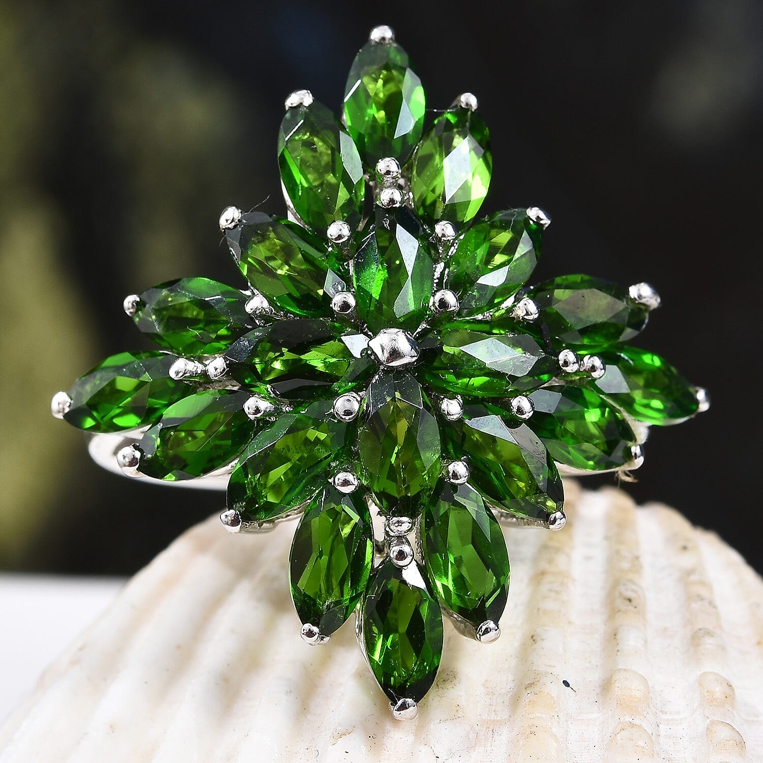 5.50 Ct  Diopside Cluster Floral Ring in Platinum Plated Sterling Silver 5 Grams 3431634 1