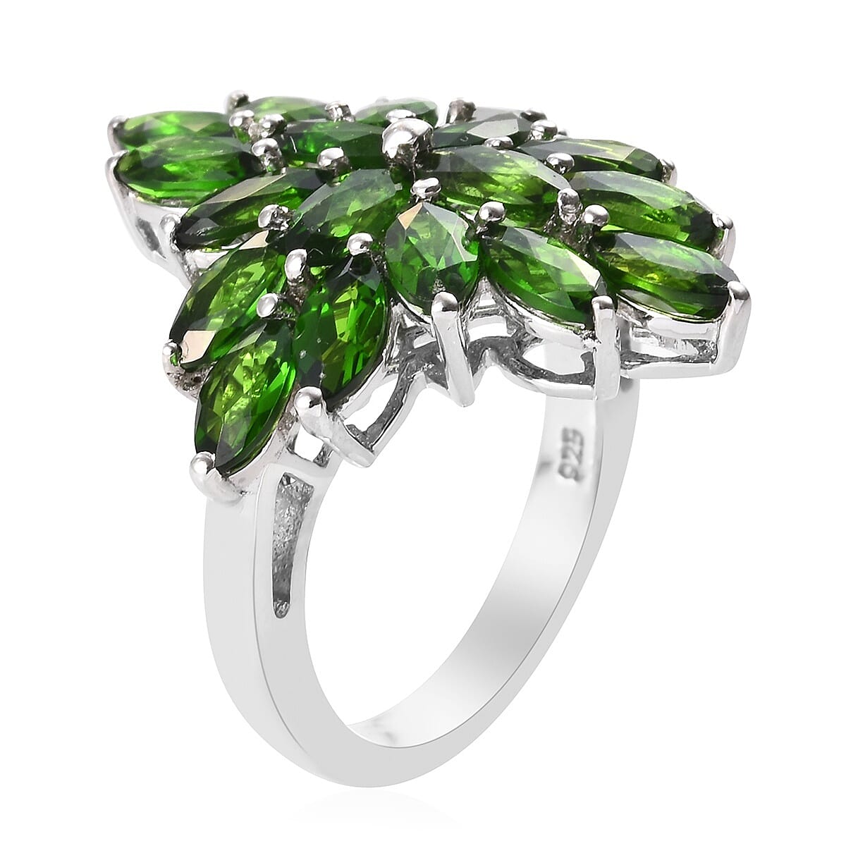 5.50 Ct  Diopside Cluster Floral Ring in Platinum Plated Sterling Silver 5 Grams 3431634 3