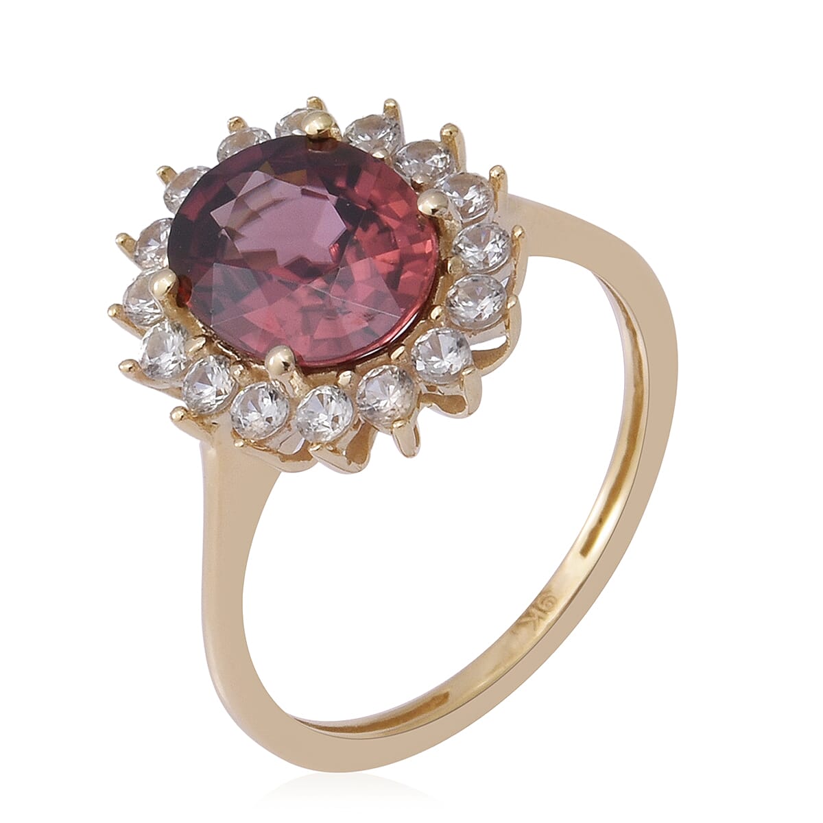 5.54 Ct. Tanzanian Pink Zircon and Natural Cambodian Zircon Halo Ring in 9K Yellow Gold 6885806 3