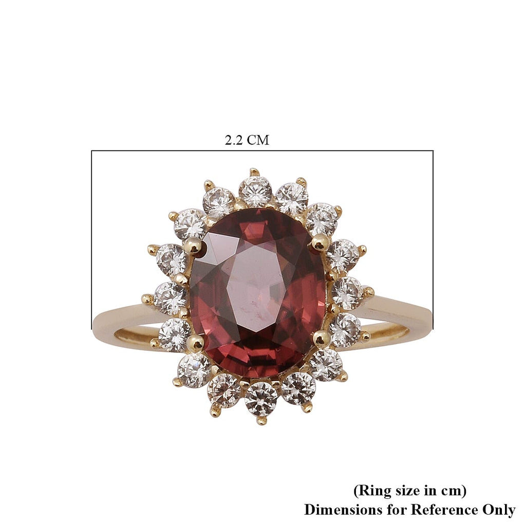 9K Yellow Gold Tanzanian Pink Zircon & Natural Zircon Halo Ring 5.54 Ct.