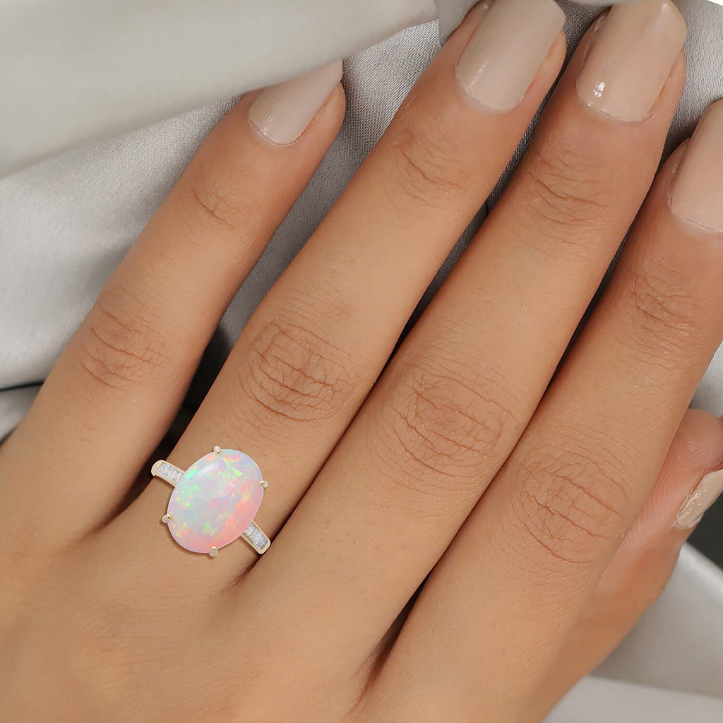 9K Yellow Gold AAA Ethiopian Welo Opal and Diamond Ring 6.00 Ct.