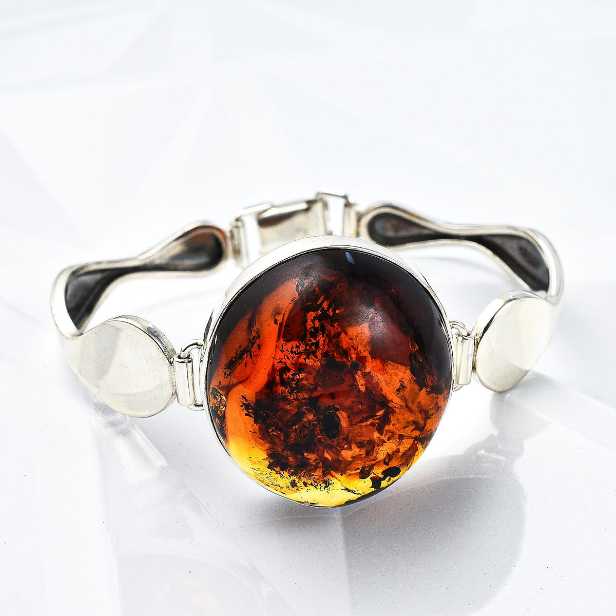 50.00 Ct. Baltic Amber Bracelet Size 7.5 in Rhodium Plated Sterling Silver 7542186 1