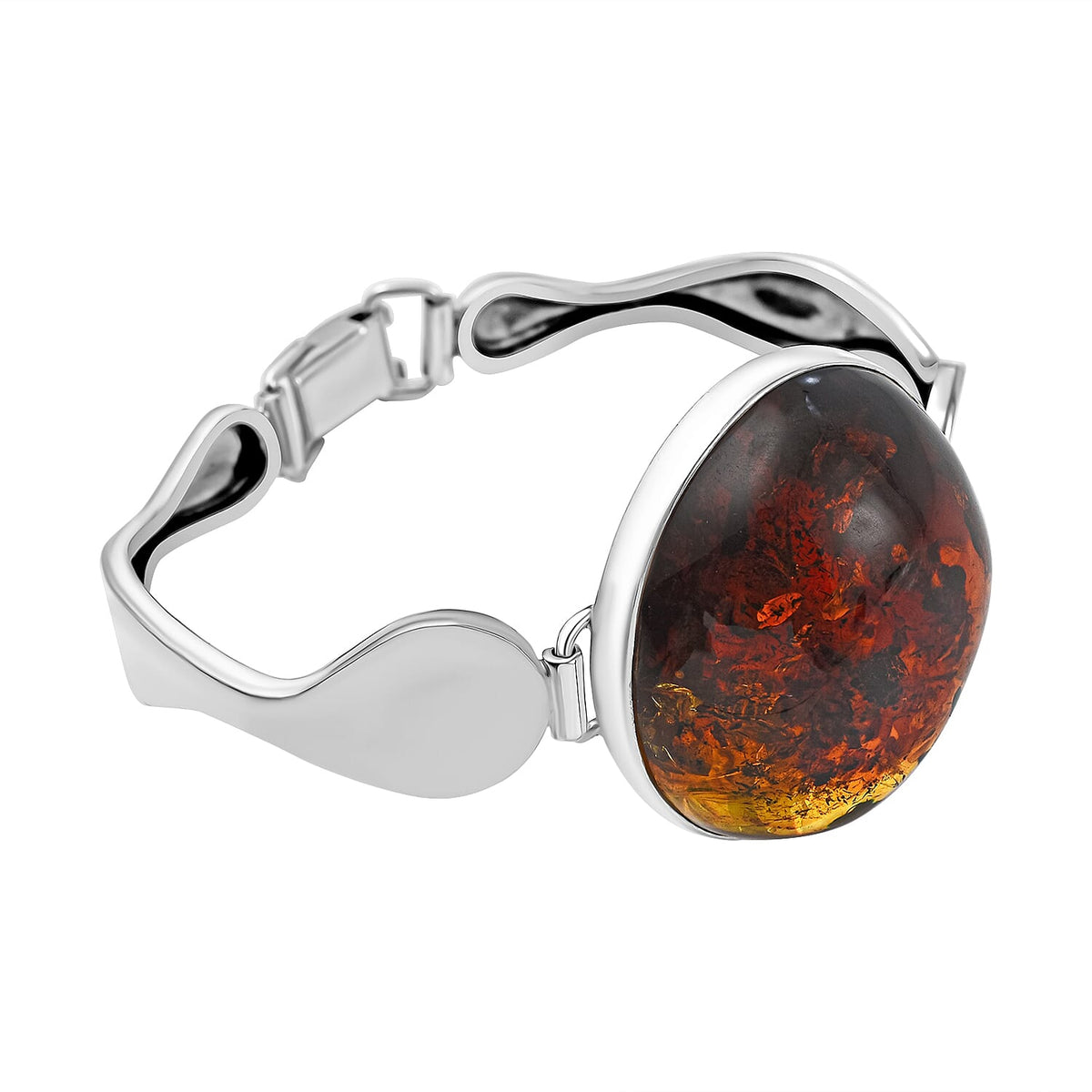 50.00 Ct. Baltic Amber Bracelet Size 7.5 in Rhodium Plated Sterling Silver 7542186 2