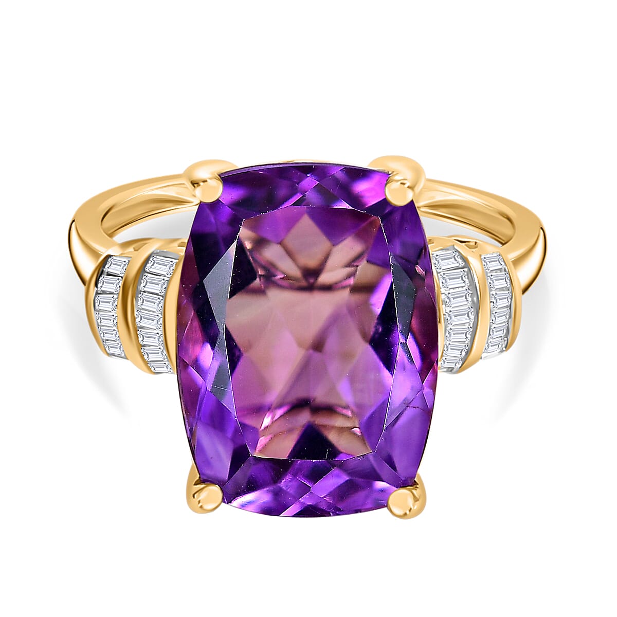 6.26 Ct. AAA Natural Moroccan Amethyst and Diamond Cocktail Ring in 9K Yellow Gold 6919777 0