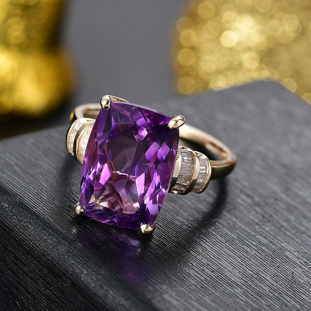 6.26 Ct. AAA Natural Moroccan Amethyst and Diamond Cocktail Ring in 9K Yellow Gold 6919777 3