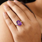 9K Yellow Gold Natural Moroccan Amethyst and Diamond Ring 6.32 Ct.