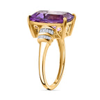 9K Yellow Gold Natural Moroccan Amethyst and Diamond Ring 6.32 Ct.