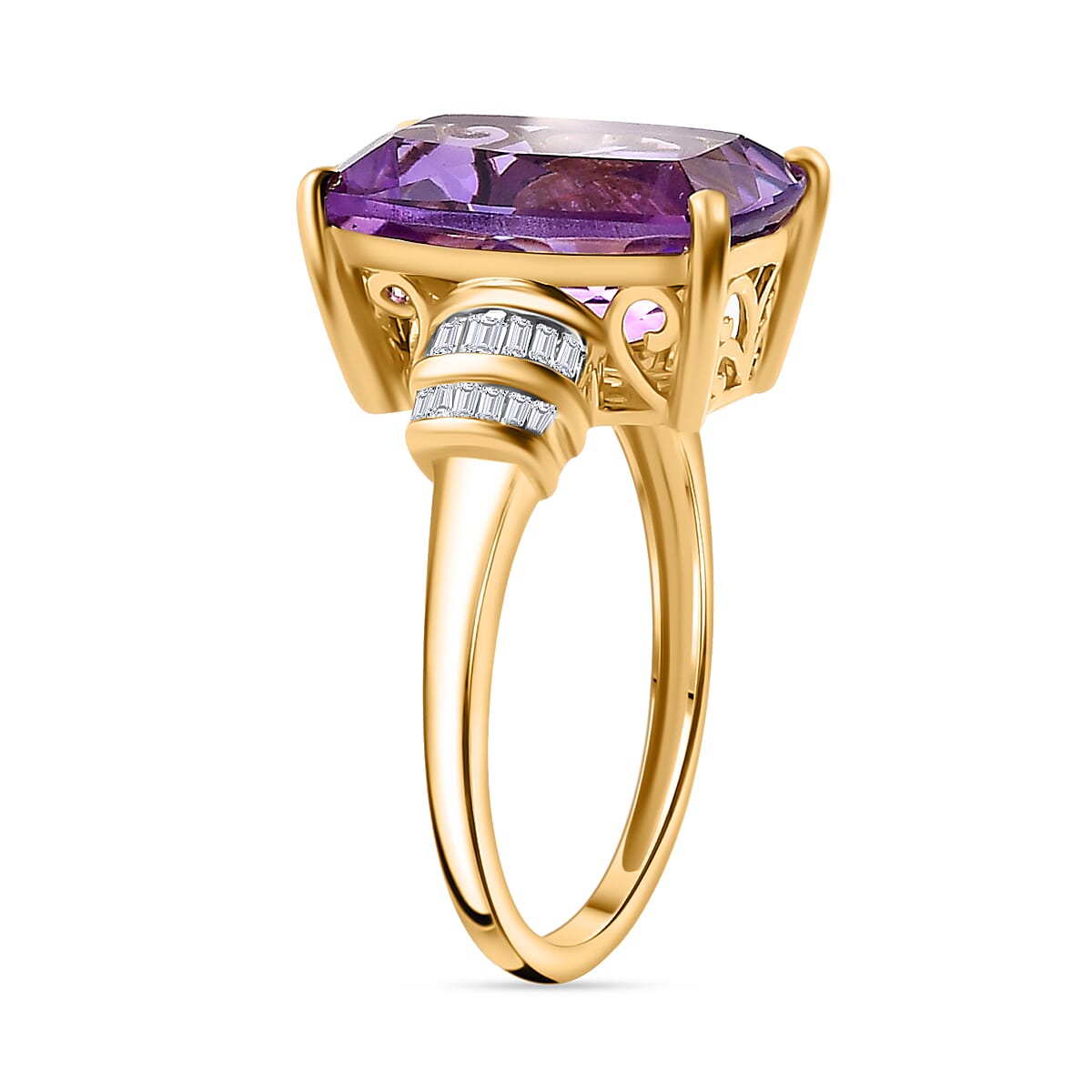6.26 Ct. AAA Natural Moroccan Amethyst and Diamond Cocktail Ring in 9K Yellow Gold 6919777 7