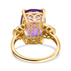 9K Yellow Gold Natural Moroccan Amethyst and Diamond Ring 6.32 Ct.