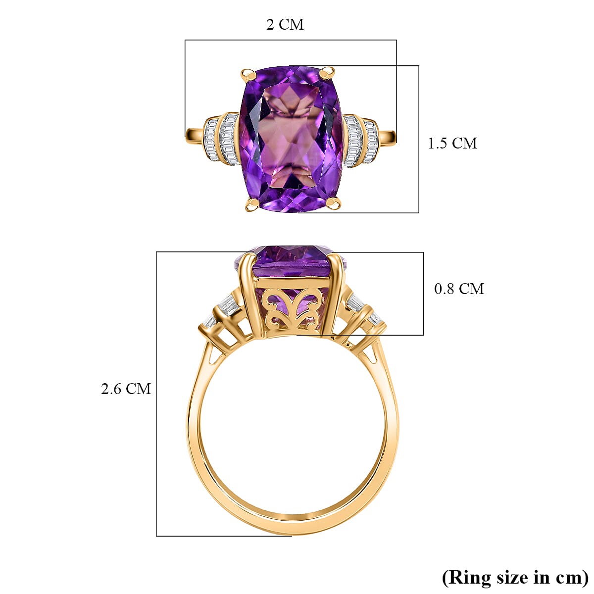 6.26 Ct. AAA Natural Moroccan Amethyst and Diamond Cocktail Ring in 9K Yellow Gold 6919777 11