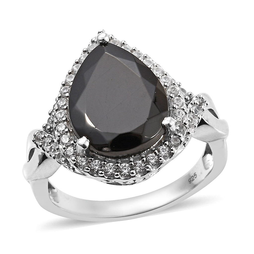 Elite Shungite (Pear 5.00 Ct), Natural Cambodian Zircon Ring in Platinum Overlay Sterling Silver 6.00 Ct, Silver wt 6.16 Gms