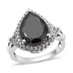 Elite Shungite (Pear 5.00 Ct), Natural Cambodian Zircon Ring in Platinum Overlay Sterling Silver 6.00 Ct, Silver wt 6.16 Gms