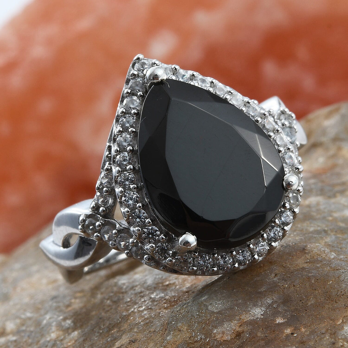 6 Carat Elite Shungite and Zircon Halo Ring in Platinum Plated Silver 6.16 Grams 3413146 1