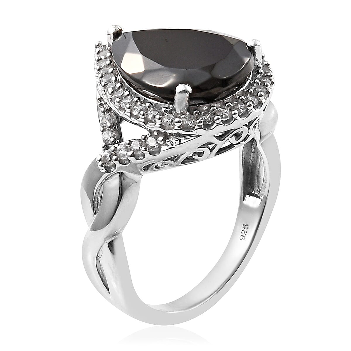 6 Carat Elite Shungite and Zircon Halo Ring in Platinum Plated Silver 6.16 Grams 3413146 3