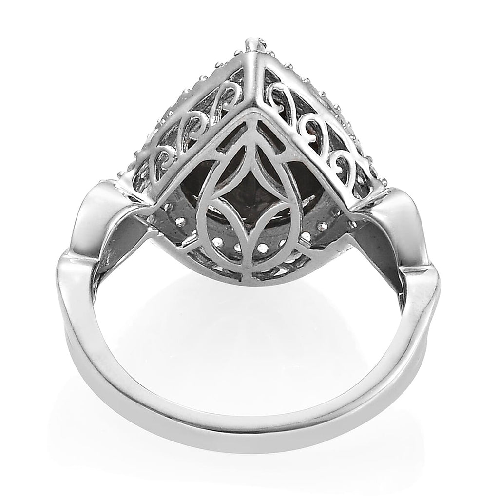 Elite Shungite (Pear 5.00 Ct), Natural Cambodian Zircon Ring in Platinum Overlay Sterling Silver 6.00 Ct, Silver wt 6.16 Gms