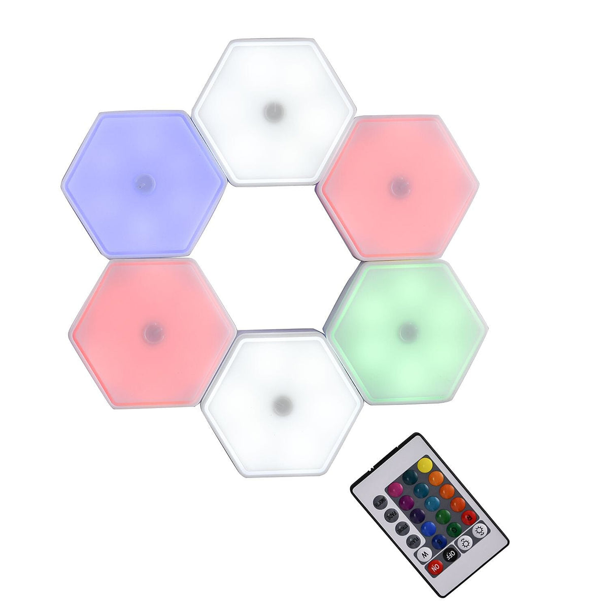 6 Colourful Touch Remote Control Hexagonal Splicing Lights - Multi (3xAAA Battery - Not Included) 7193318 1