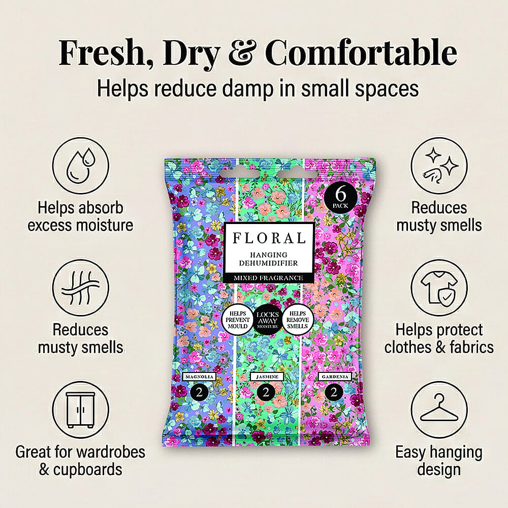 6-Pack Floral Hanging Dehumidifiers - 2 x Magnolia, 2 x Jasmine, 2 x Gardenia 8330518 0