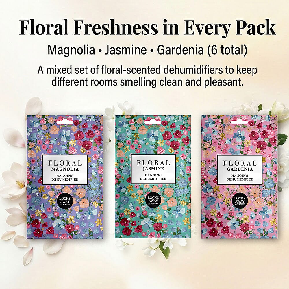 6-Pack Floral Hanging Dehumidifiers - 2 x Magnolia, 2 x Jasmine, 2 x Gardenia 8330518 1