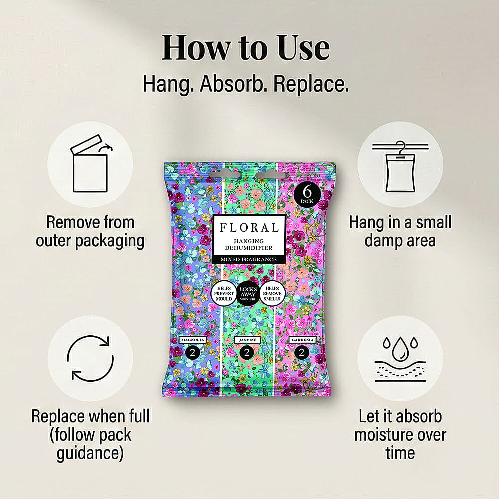 6-Pack Floral Hanging Dehumidifiers - 2 x Magnolia, 2 x Jasmine, 2 x Gardenia 8330518 3