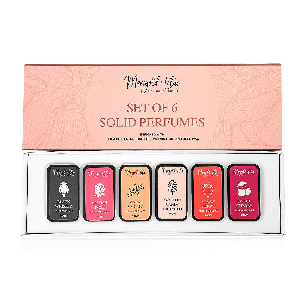 6 Piece Ladies Alcohol Free Perfume Balm Set - British Rose, Cotton Candy, Warm Vanilla, Sweet Cherry, Strawberry and BlackWhisper 8270323 0