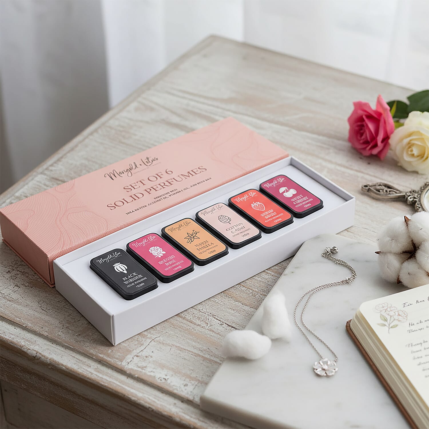 6 Piece Ladies Alcohol Free Perfume Balm Set - British Rose, Cotton Candy, Warm Vanilla, Sweet Cherry, Strawberry and BlackWhisper 8270323 2