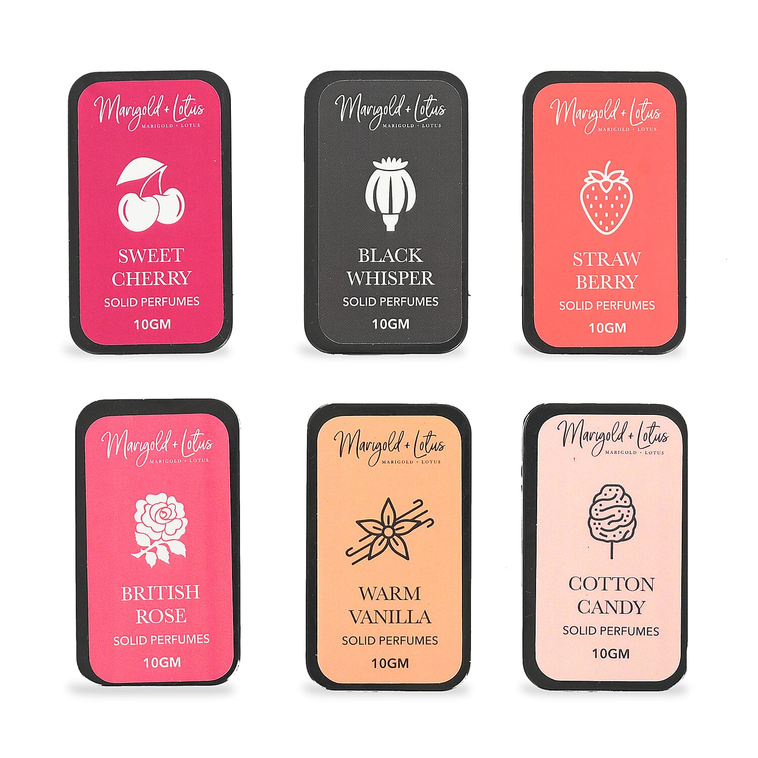 6 Piece Ladies Alcohol Free Perfume Balm Set - British Rose, Cotton Candy, Warm Vanilla, Sweet Cherry, Strawberry and BlackWhisper 8270323 5