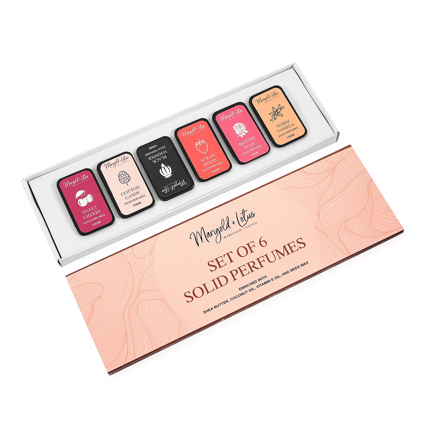 6 Piece Ladies Alcohol Free Perfume Balm Set - British Rose, Cotton Candy, Warm Vanilla, Sweet Cherry, Strawberry and BlackWhisper 8270323 6