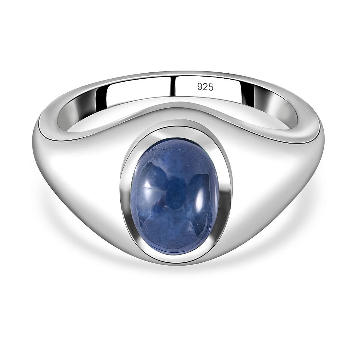 6 Ray Star Blue Sapphire Solitaire Ring in Rhodium Overlay Sterling Silver 4.36 Ct. 7279562 0