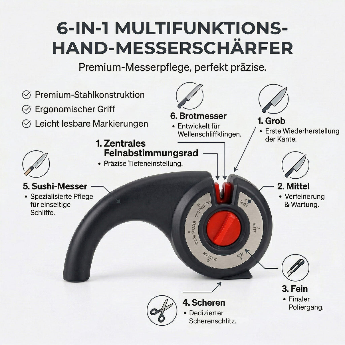 6-in-1 Multifunction Manual Knife Sharpener (185 x 44 x 93 mm) - Black 8418518 3