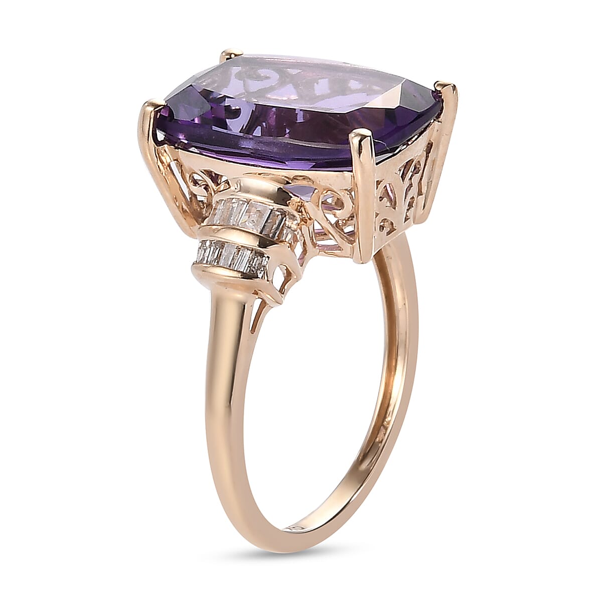 6.26 Ct. AAA Natural Moroccan Amethyst and Diamond Cocktail Ring in 9K Yellow Gold 6919777 8