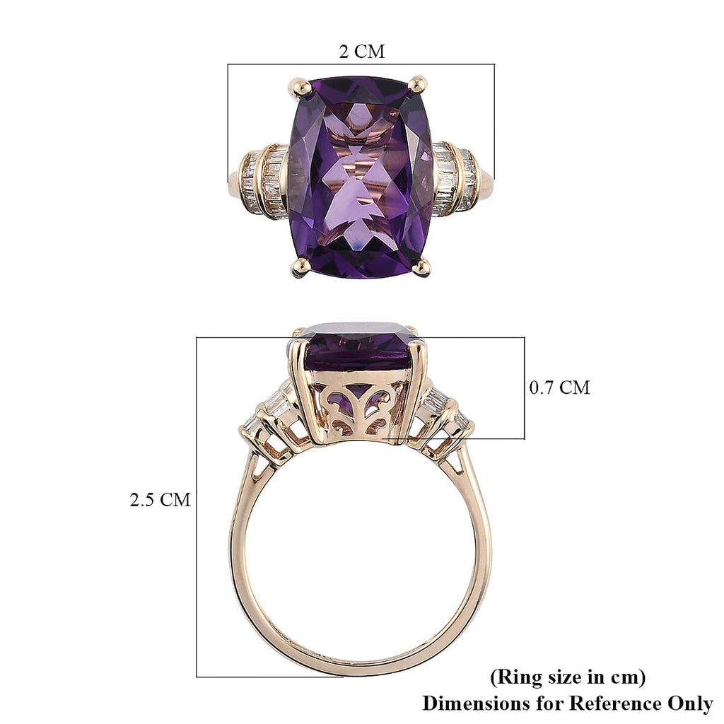9K Yellow Gold Natural Moroccan Amethyst and Diamond Ring 6.32 Ct.