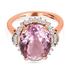 9K Rose Gold Urucum Kunzite and Diamond Ring 6.56 Ct.