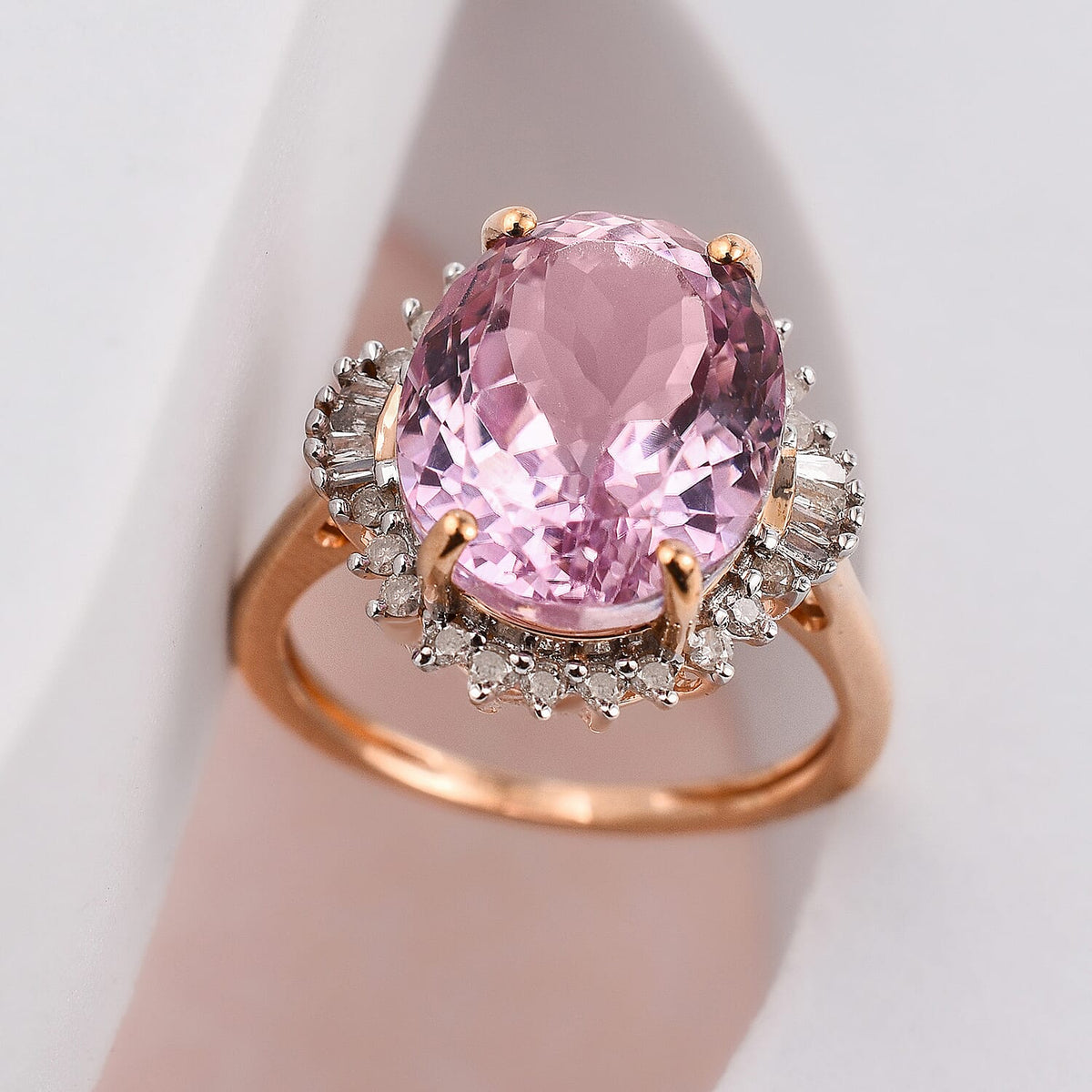 6.56 Ct Martha Rocha Kunzite and Diamond Halo Ring in 9K Rose Gold 7197054 2