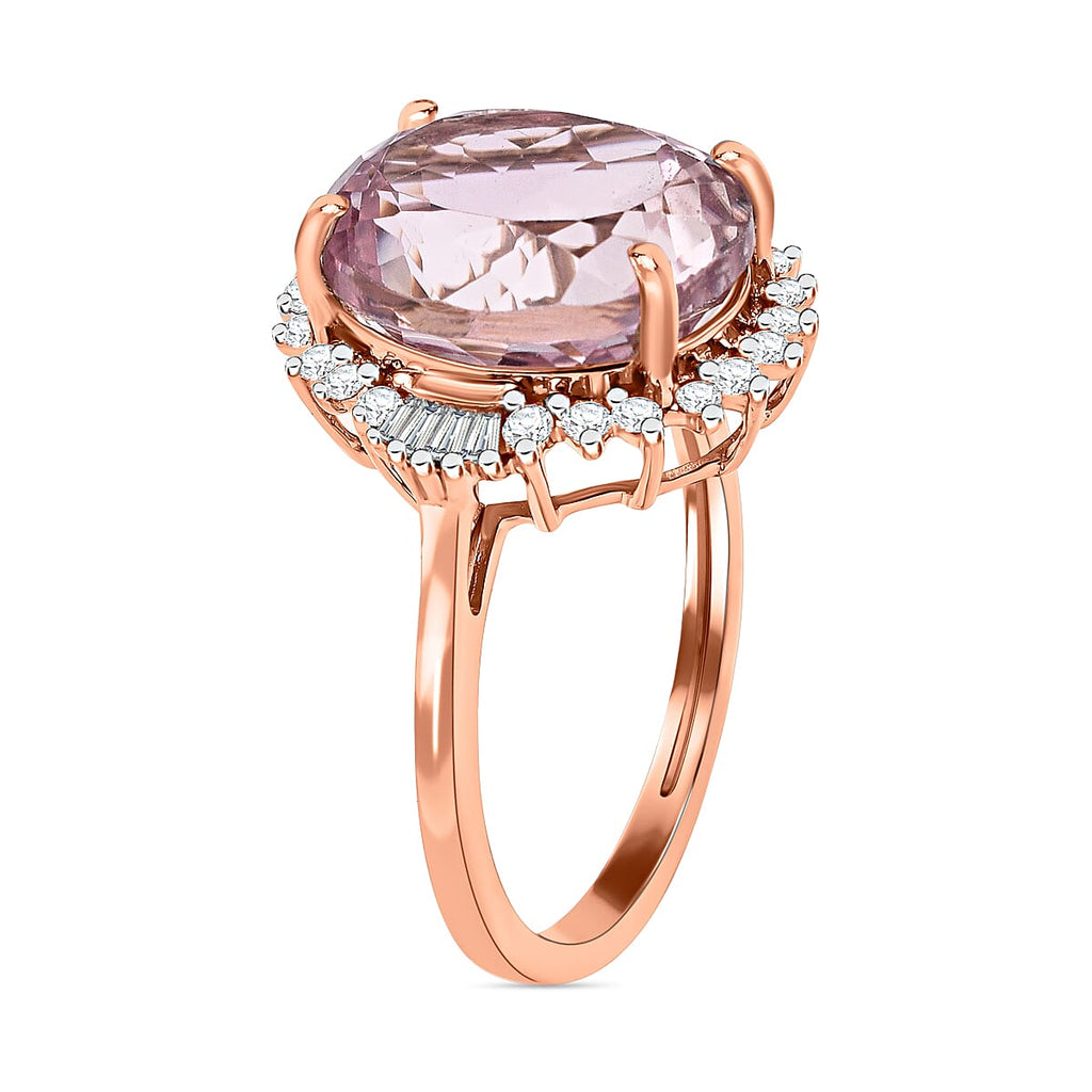 9K Rose Gold Urucum Kunzite and Diamond Ring 6.56 Ct.