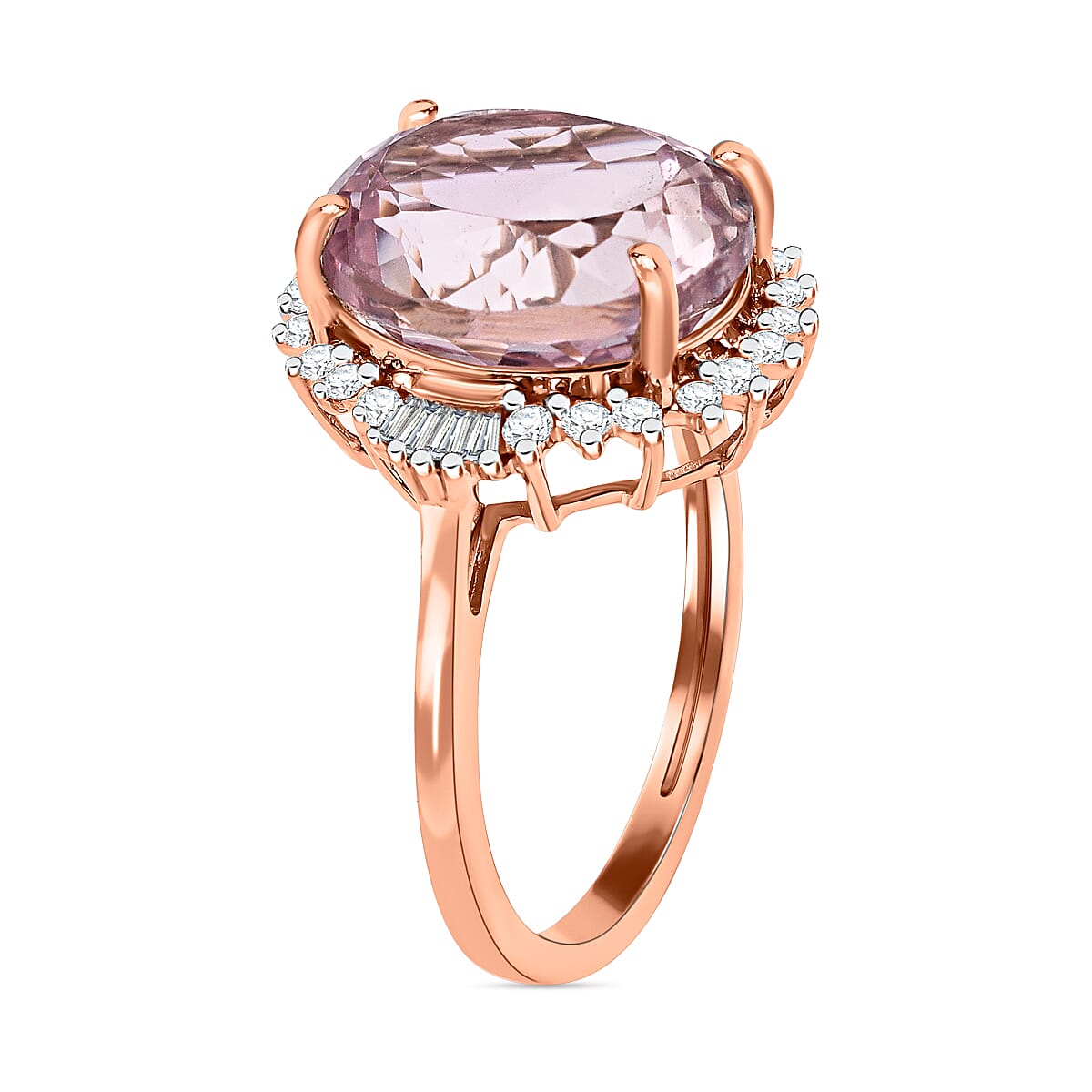 6.56 Ct Martha Rocha Kunzite and Diamond Halo Ring in 9K Rose Gold 7197054 3