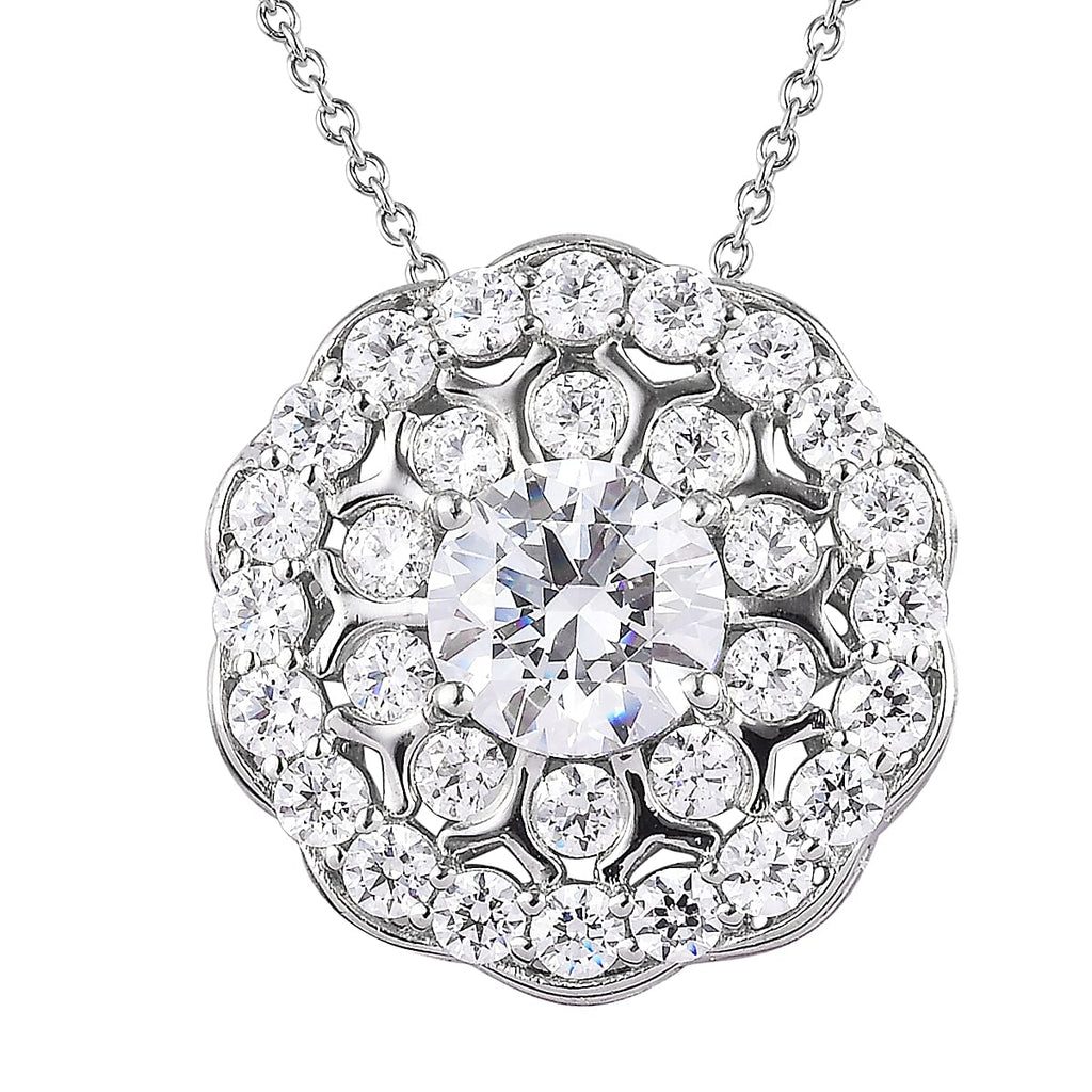 6.81 Ct. Lustre Stella Platinum Plated Sterling Silver Floral Pendant with Chain