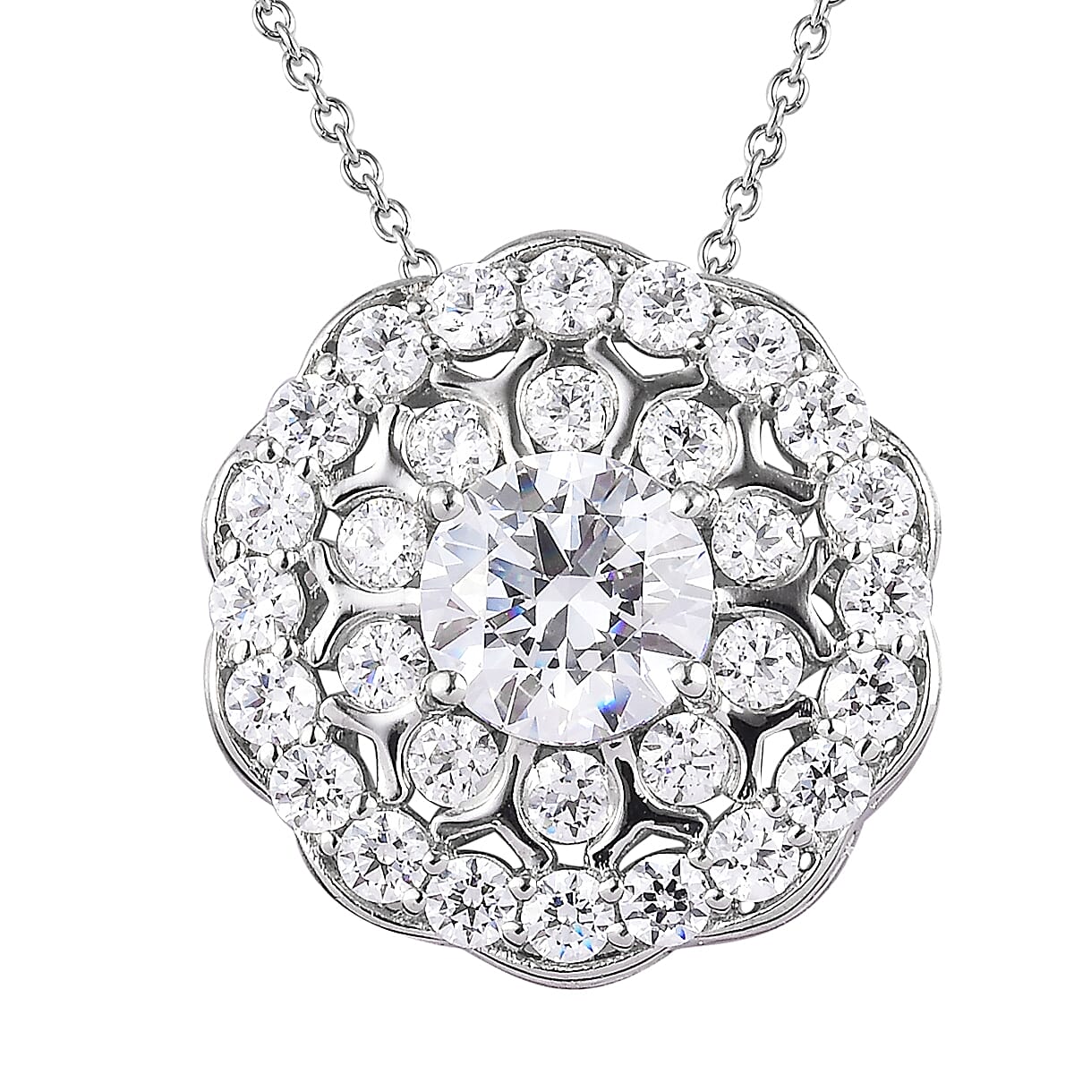 6.81 Ct. Lustre Stella Platinum Plated Sterling Silver Floral Pendant with Chain 3661429 0