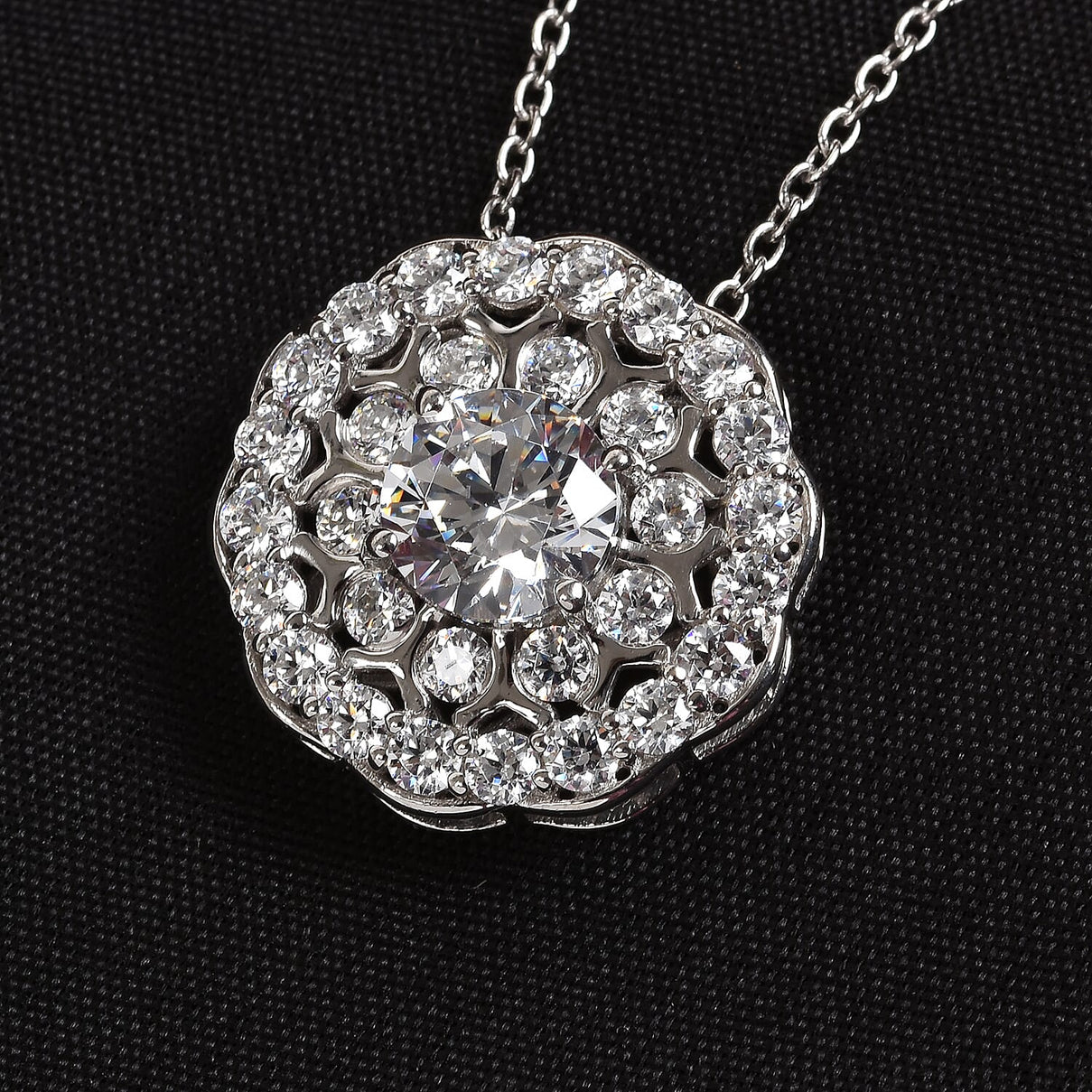6.81 Ct. Lustre Stella Platinum Plated Sterling Silver Floral Pendant with Chain 3661429 2