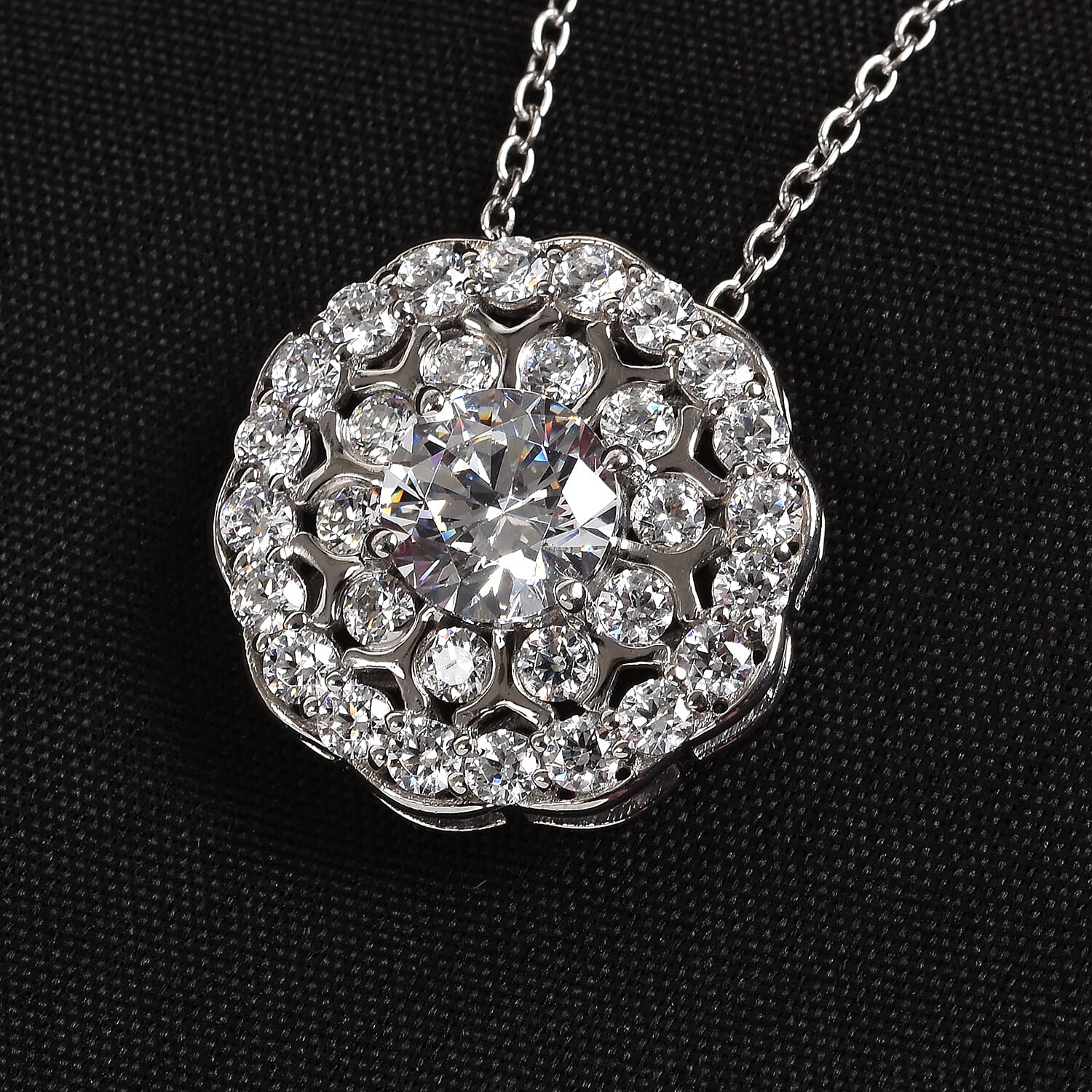 6.81 Ct. Lustre Stella Platinum Plated Sterling Silver Floral Pendant with Chain 3661429 2