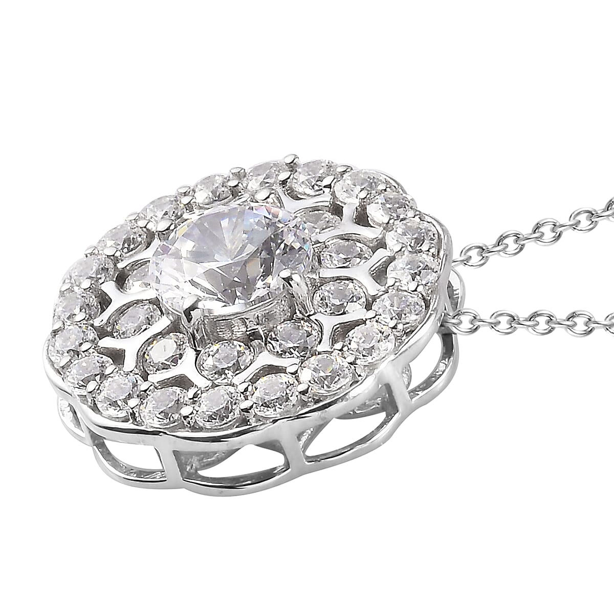 6.81 Ct. Lustre Stella Platinum Plated Sterling Silver Floral Pendant with Chain 3661429 4