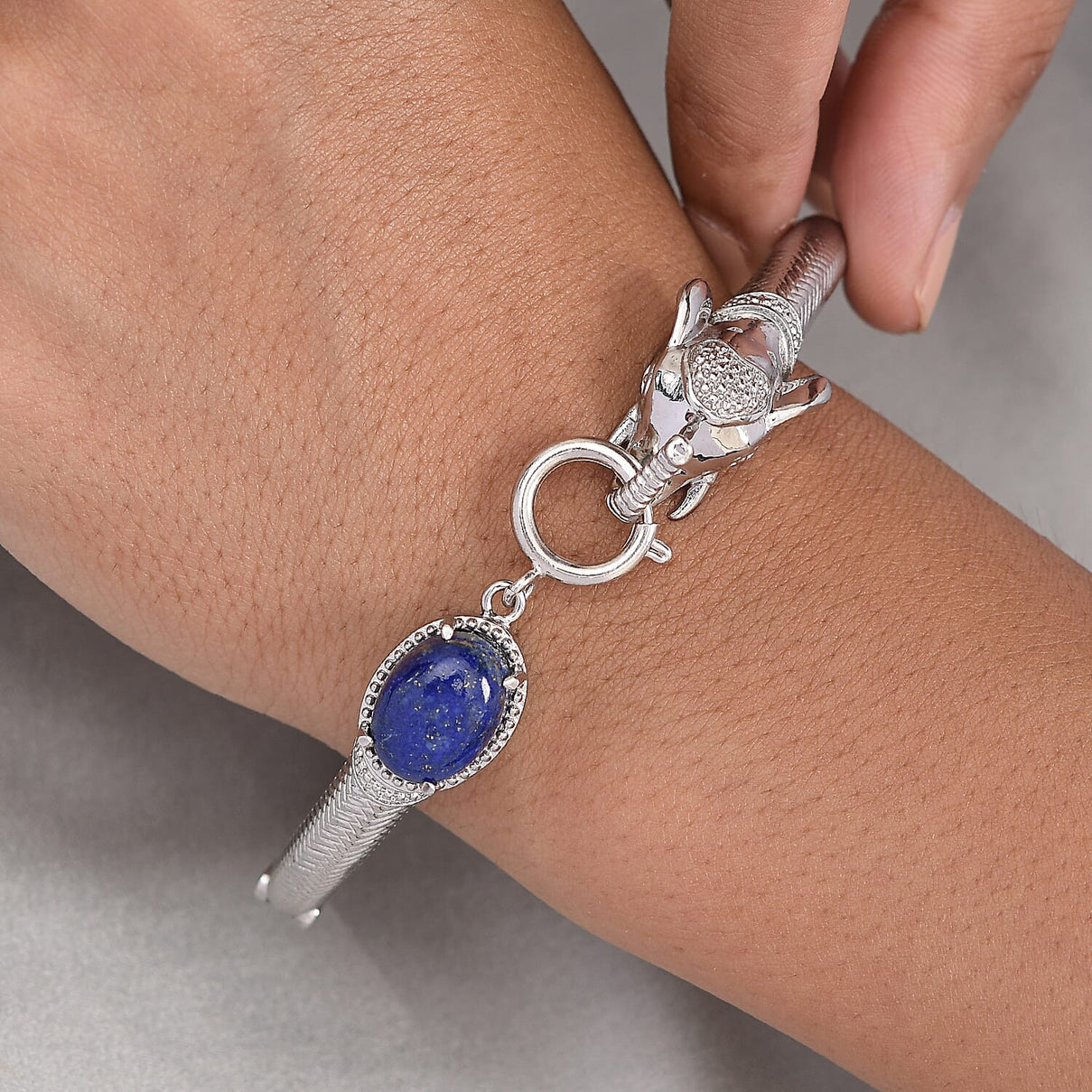 6.94 Ct. Lapis Lazuli Bangle Size 7.5 in Silver-Tone 3808074 3