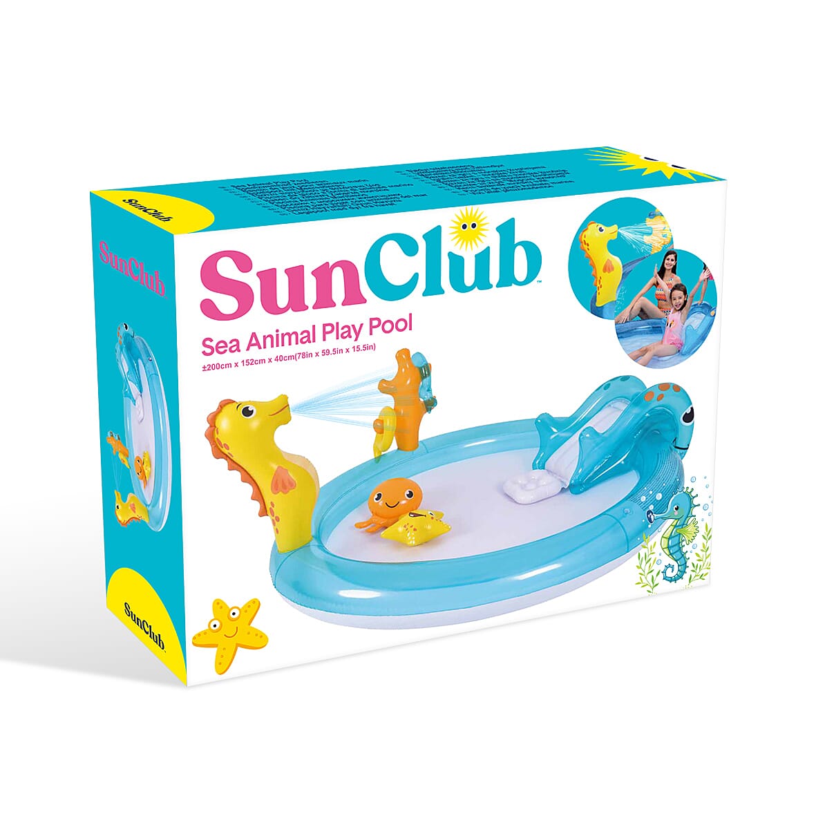 Sun Club 2M Sea Animal Play Pool with Water Spray, Ring Toss, Toys and Paddling Pool with Slide and Easy to Inflate 6025202 1