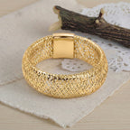 Italian Made - 9K Yellow Gold Stretchable Mesh Ring (Size Large)