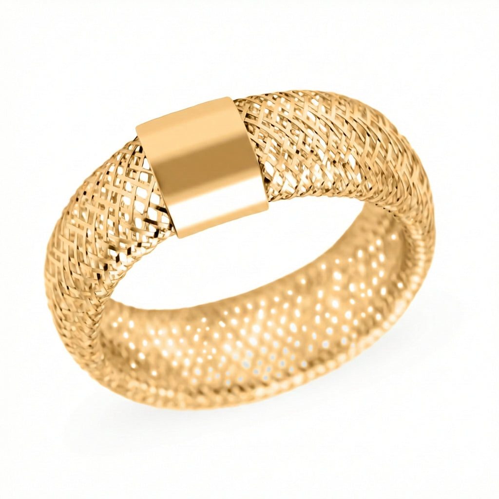 Italian Made - 9K Yellow Gold Stretchable Mesh Ring (Size Large)