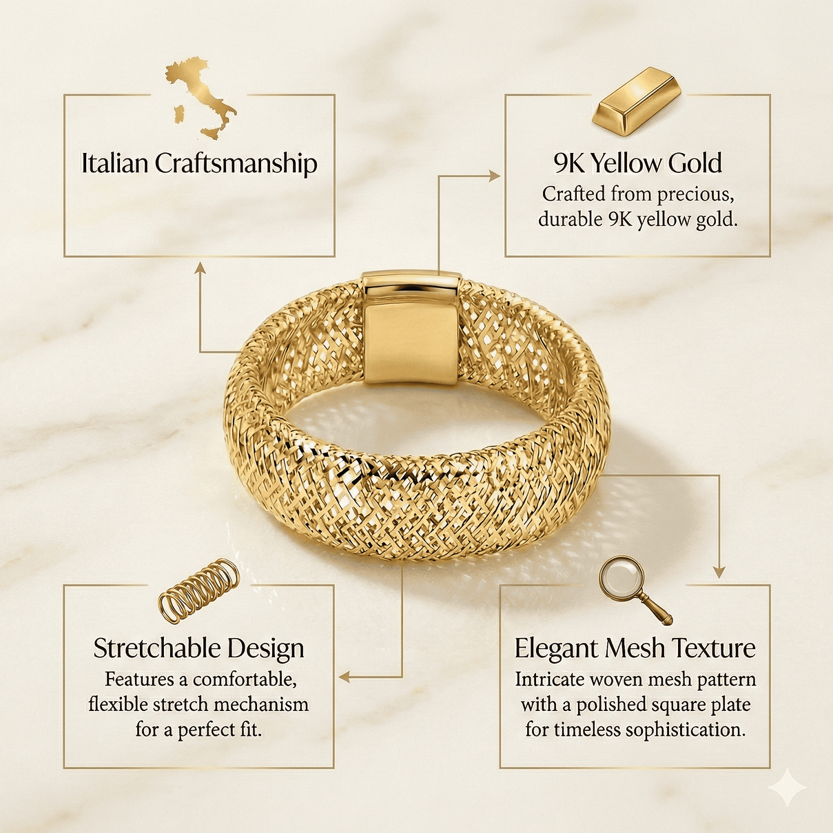 Stretchable Mesh Ring (Size Large) in 9K Yellow Gold 6063448 6