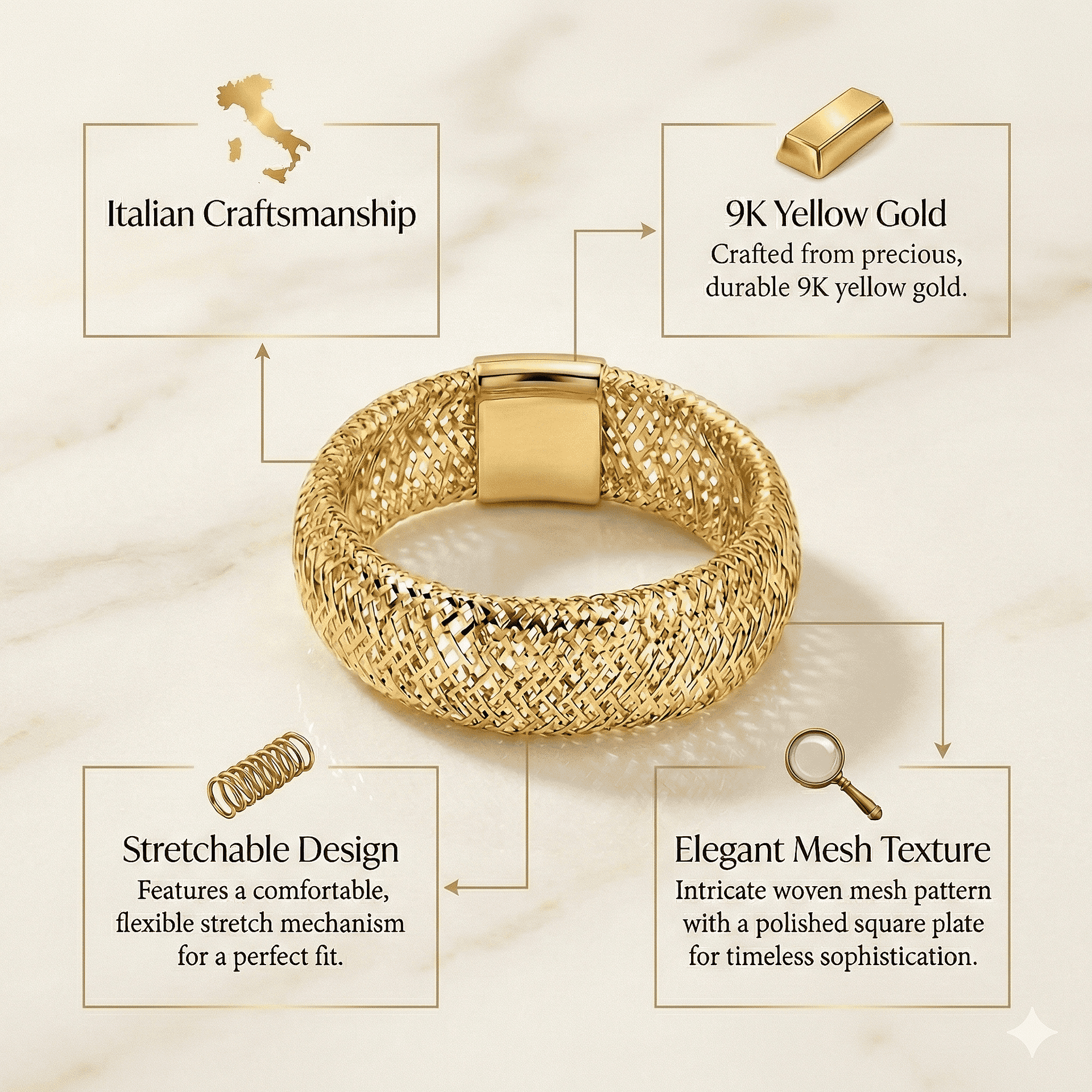 Stretchable Mesh Ring (Size Large) in 9K Yellow Gold 6063448 6
