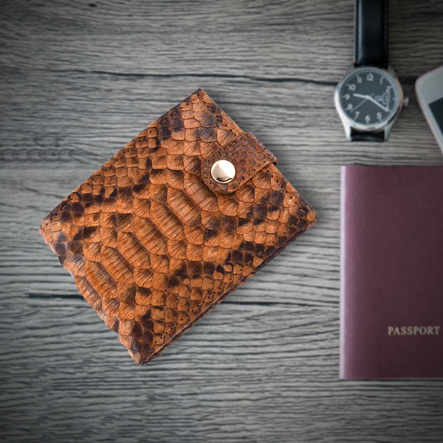 La Marey 100% Genuine Python Leather Snake Print Wallet - Orange 6082999 2